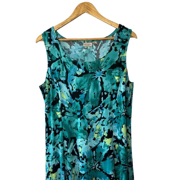 EasyWear by Chico's Blue & Green Patterned Sleeveless Shift Swing Dress Large 12 - Picture 2 of 5